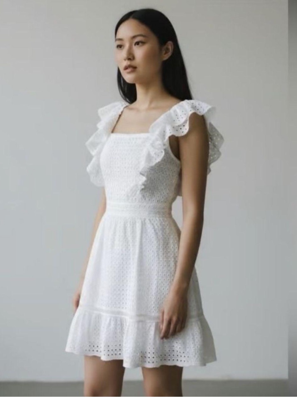 Alice + Olivia White Eyelet Ruffle Mini Dress
